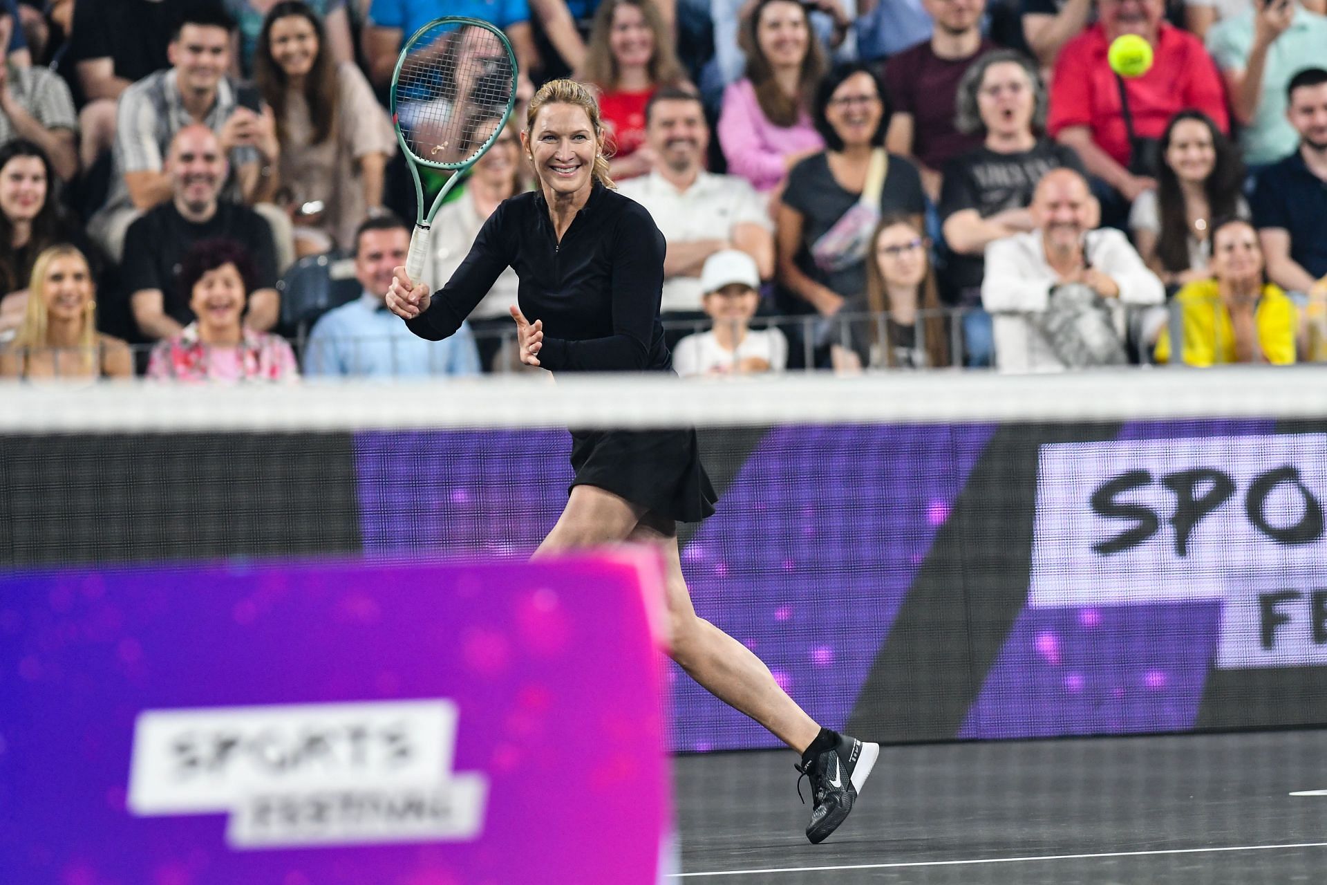 Steffi Graf during an exhibition match at Cluj-Napoca, Romania in 2024 (Image via Getty)