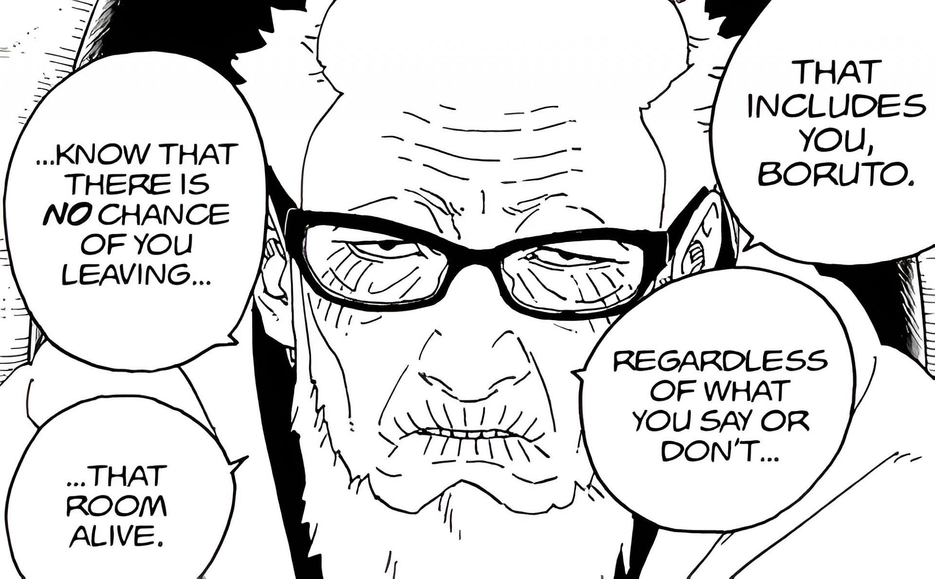 The village elder blackmailing Boruto (Image via Shueisha)