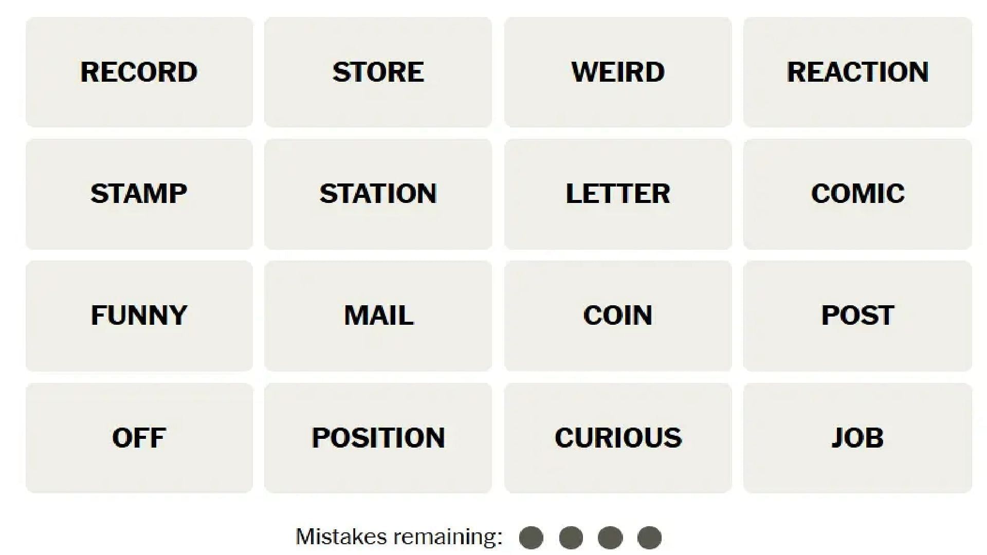 All words for today&#039;s Connections puzzle (Image via New York Times)