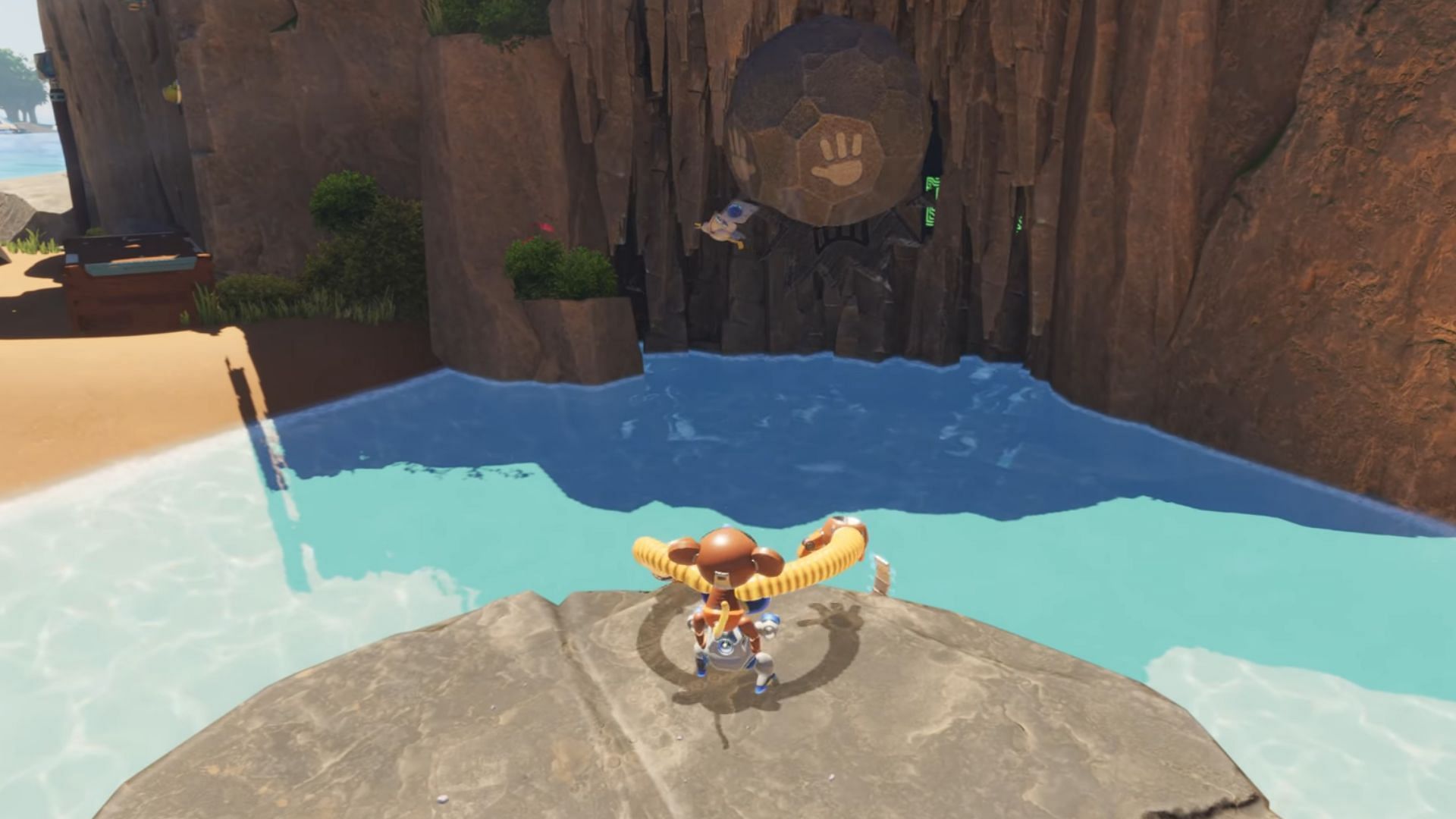 Hit the face on the wall to rescue the bot (Image via Sony/YouTube@Gamer Guru)