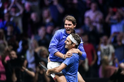 Roger Federer and Rafael Nadal at the Laver Cup in Prague (Source: Getty)