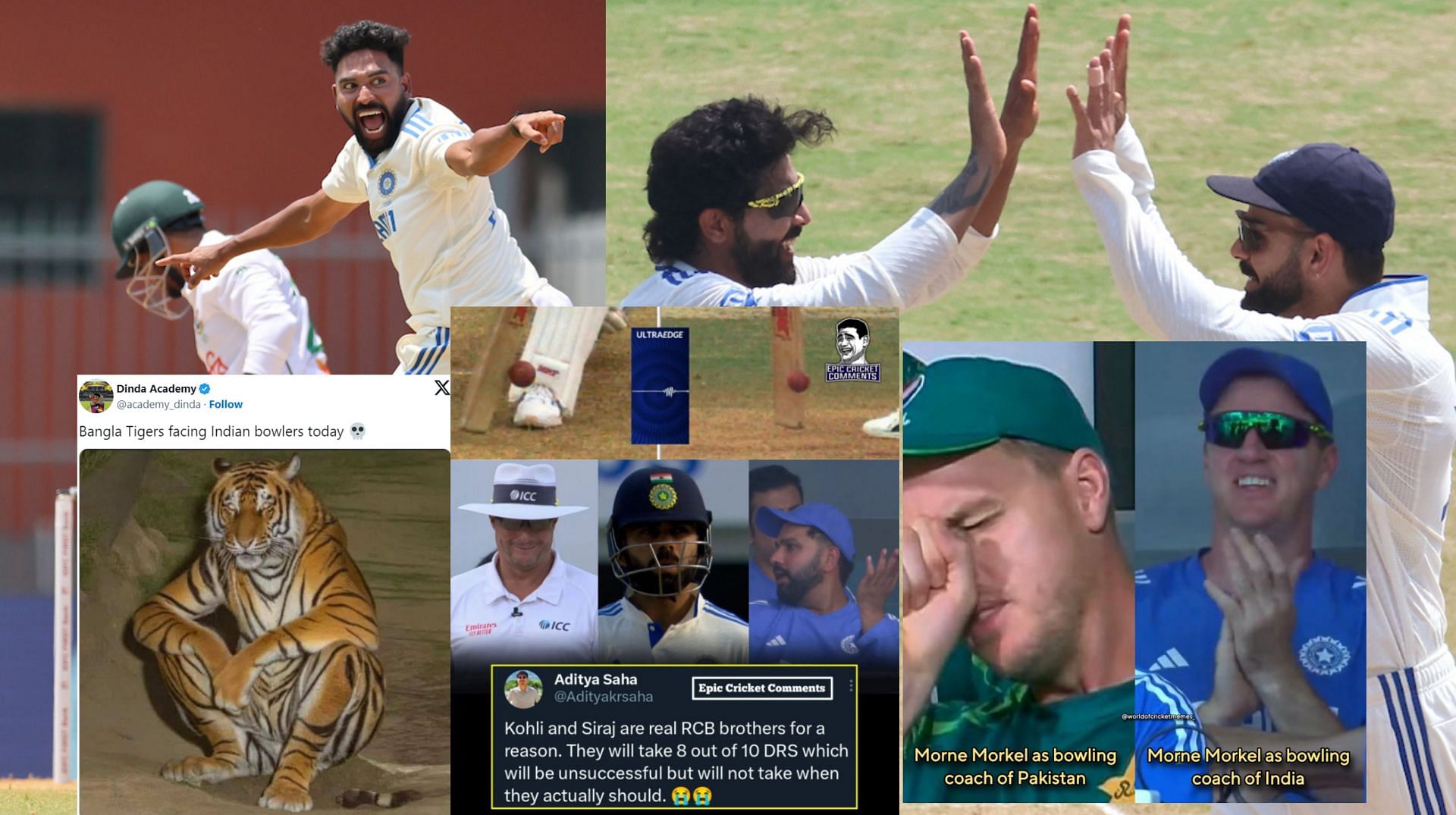 Fans react after day 2 of 1st Test. (Image: X - @BCCI, @academy_dinda, Instagram - epic.cricket_comments, worldofcricketmemes_)