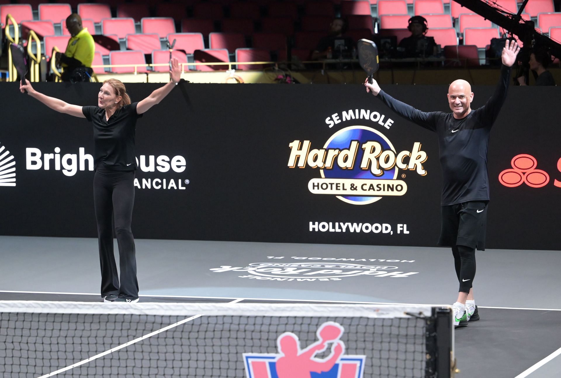 Steffi Graf (L) and Andre Agassi at Pickleball Slam 2 (Image: Getty)