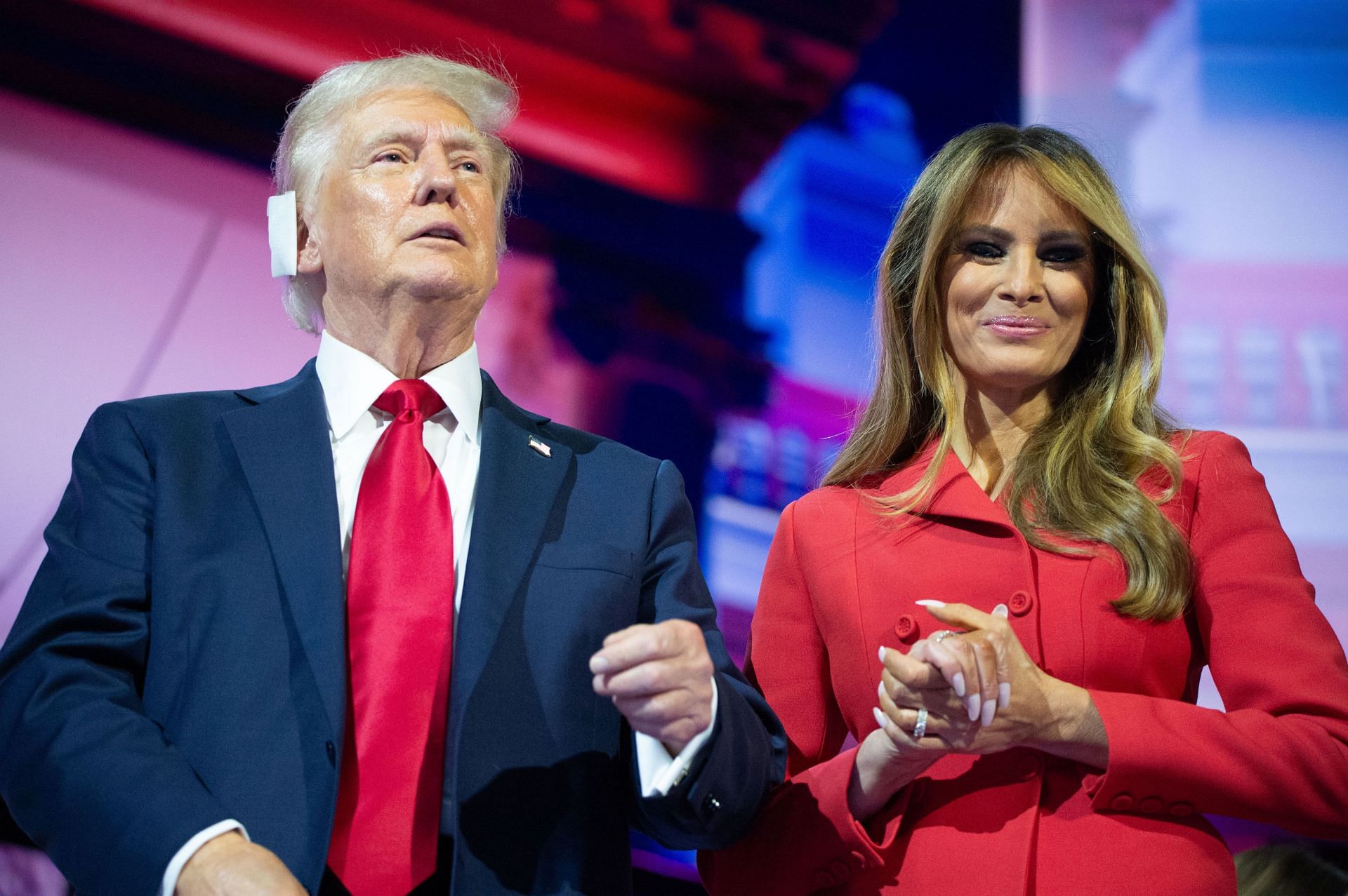 Donald Trump and Melania Trump attend the Republican National Convention (RNC) at the Fiserv Forum in Milwaukee, Wisconsin, United States on July 18, 2024 (Image via Getty)