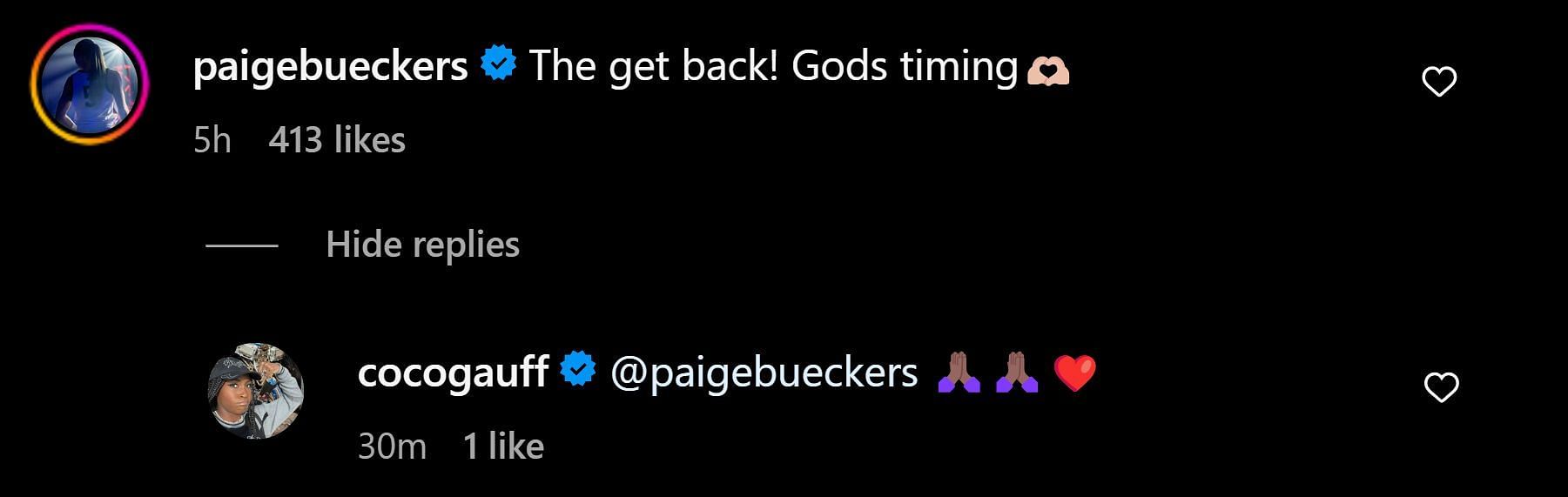 Paige Bueckers comments on Gauff&#039;s IG post