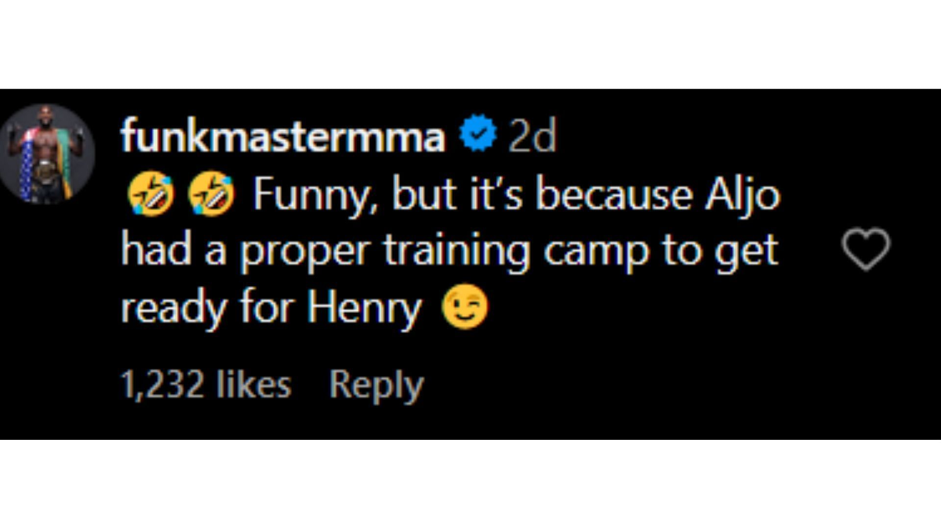 Aljamain Sterling&#039;s comment on ESPN MMA&#039;s post about Sean O&#039;Malley-Henry Cejudo