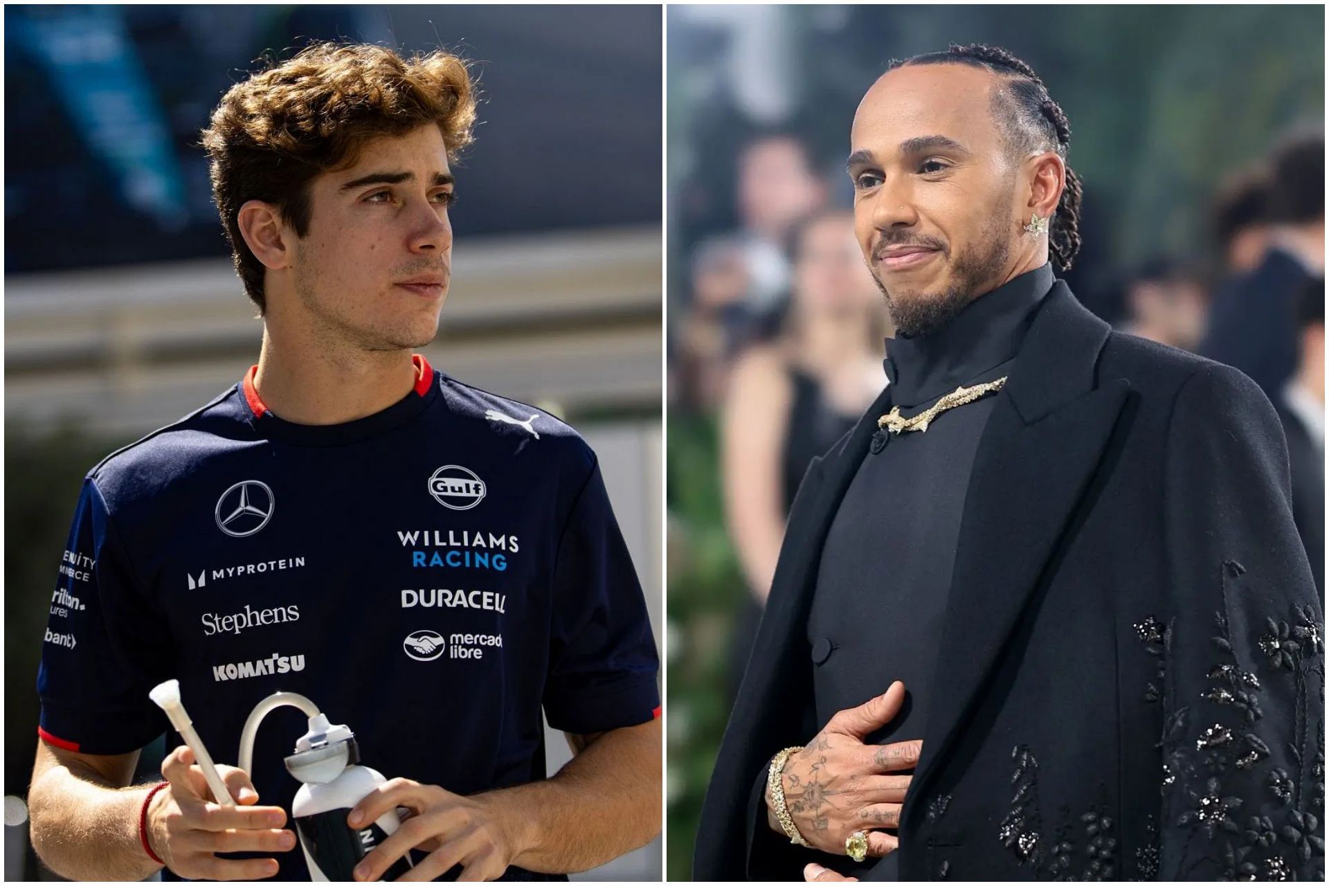 Franco Colapinto (L) and Lewis Hamilton (R) (Images via Getty)