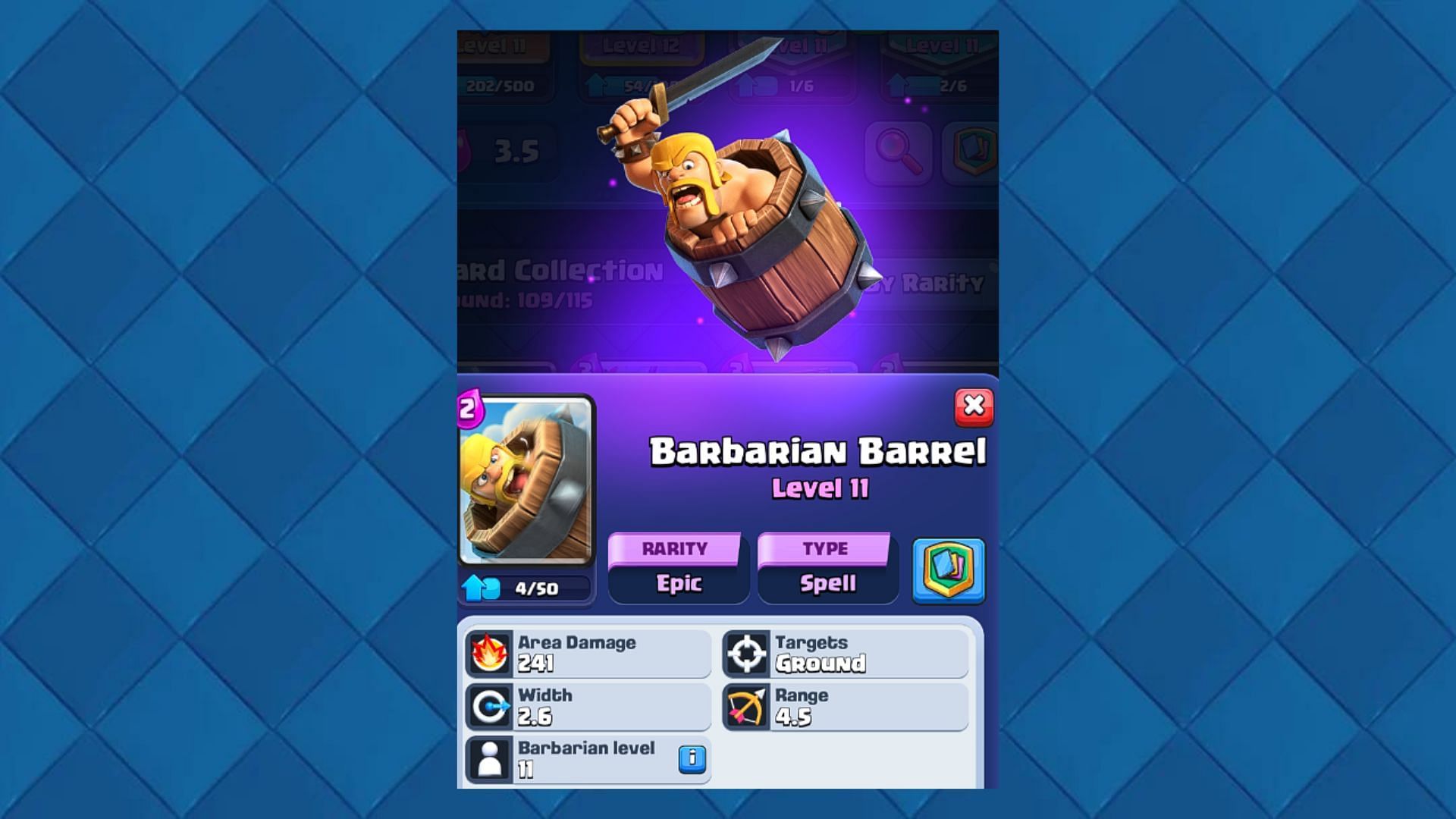 Barbarian Barrel Spell Card in Clash Royale (Image via Supercell)