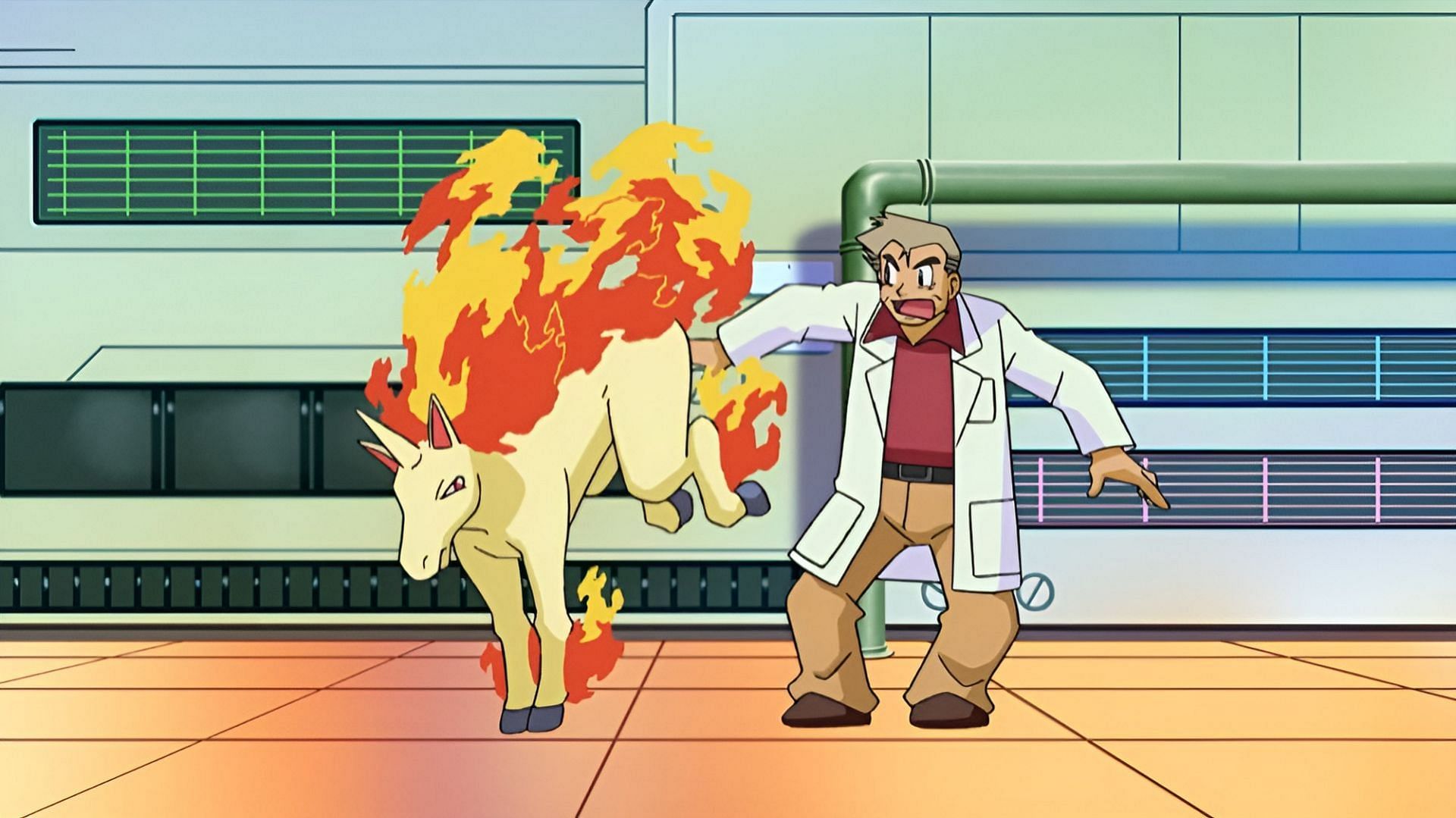 Rapidash and Professor Oak in the anime (Image via The Pokemon Company)