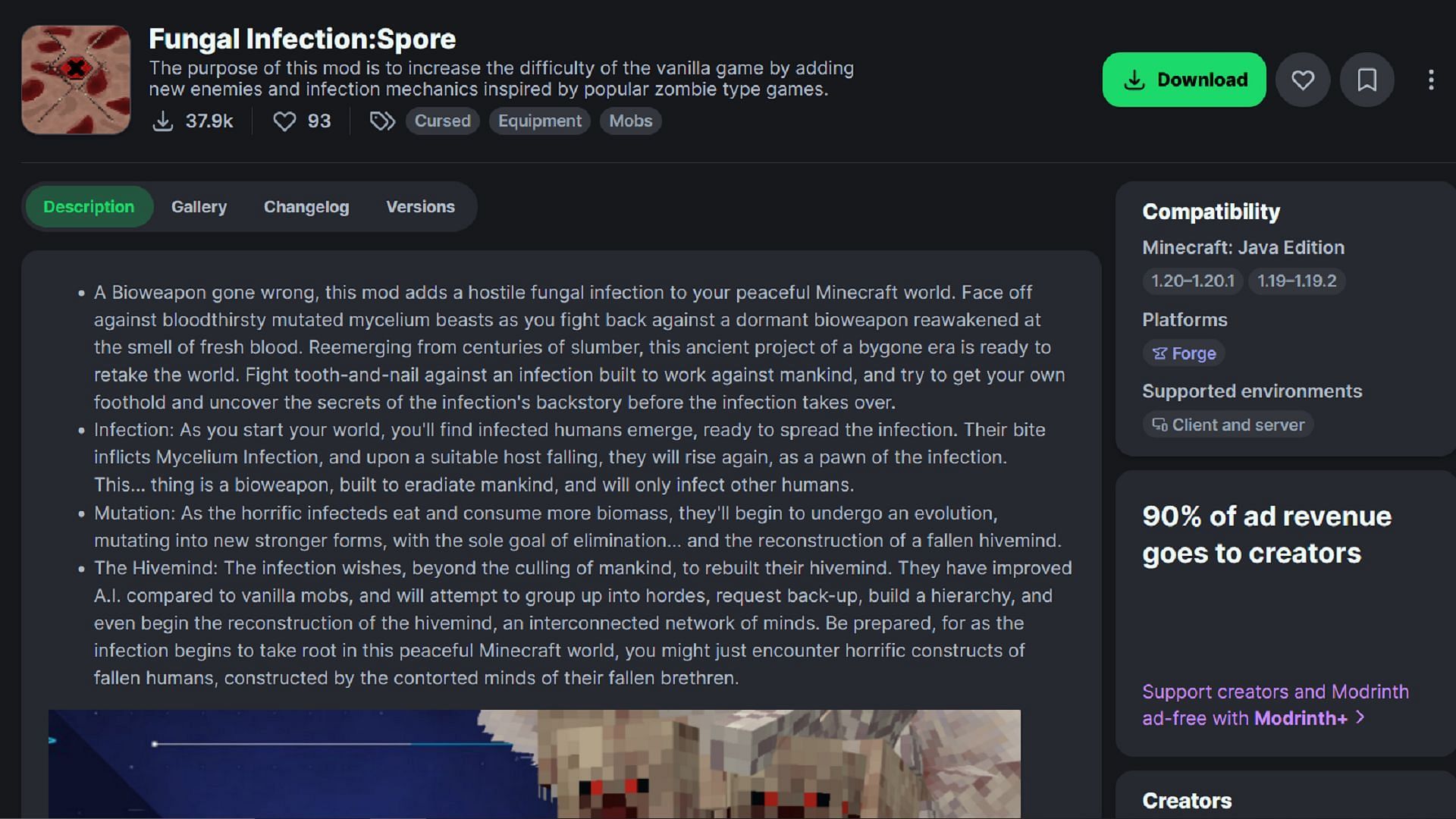 Fungal Infection: Spore is a Minecraft mod that utilizes the Forge mod loader (Image via Harbinger/Modrinth)