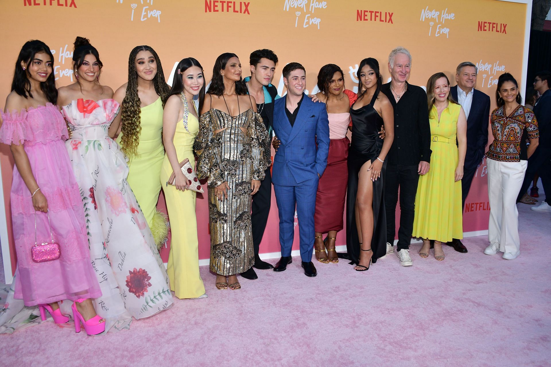 John McEnroe alongside the &quot;Never Have I Ever&quot; cast (Picture: Getty)