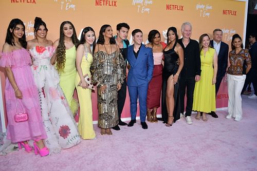 John McEnroe alongside the "Never Have I Ever" cast (Picture: Getty)