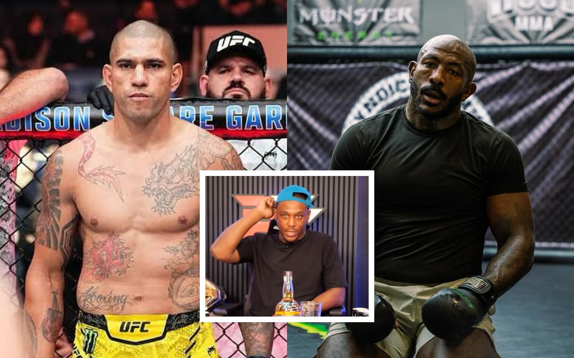 Jamahal Hill (center) says he will attend UFC 307 headlined by Alex Pereira (left) and Khalil Rountree Jr. (right). [Images courtesy: @alexpoatanpereira and @khalilrountree on Instagram, FunkMasterMMA on YouTube]