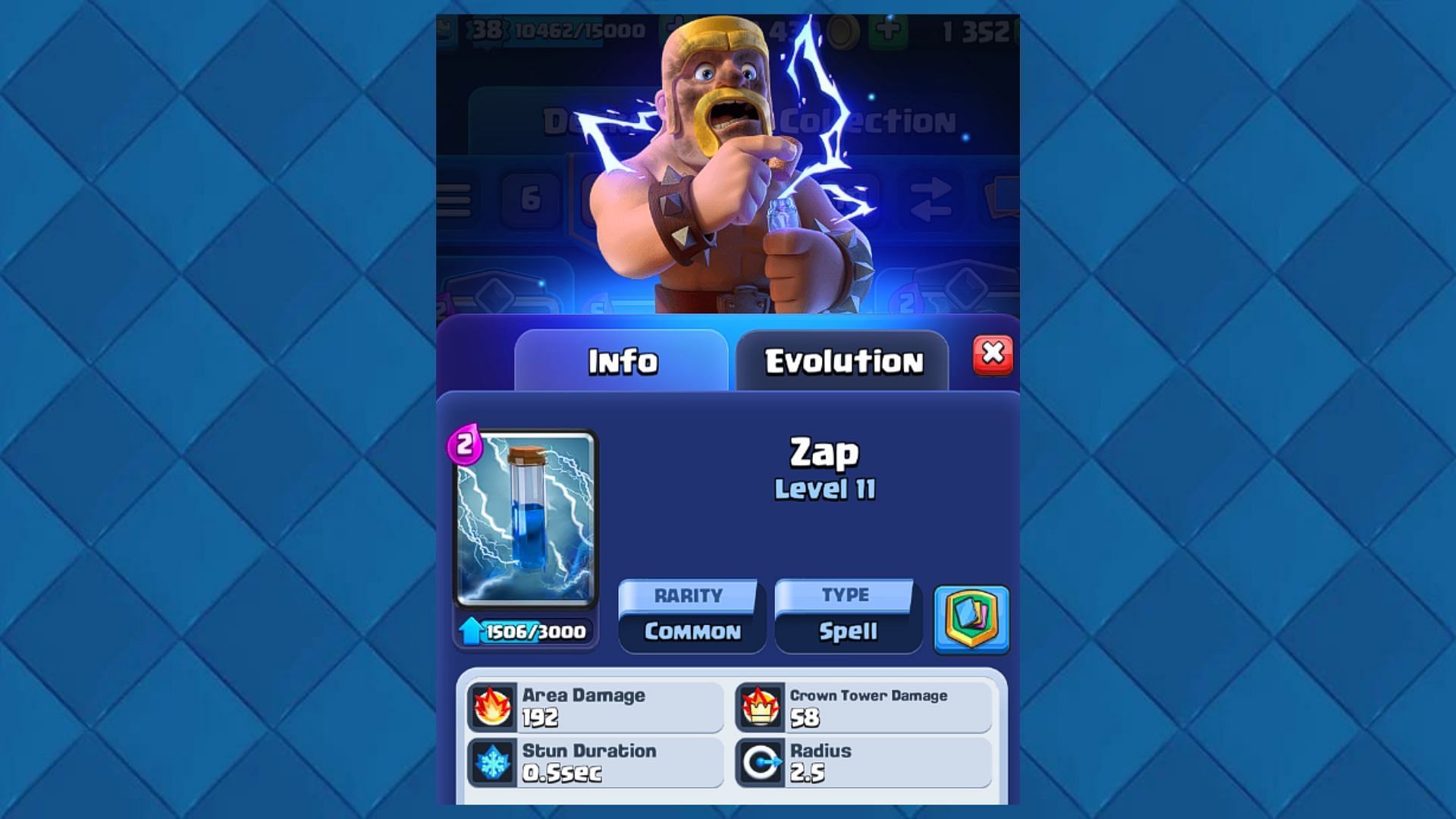 Zap Spell Card in Clash Royale (Image via Supercell)