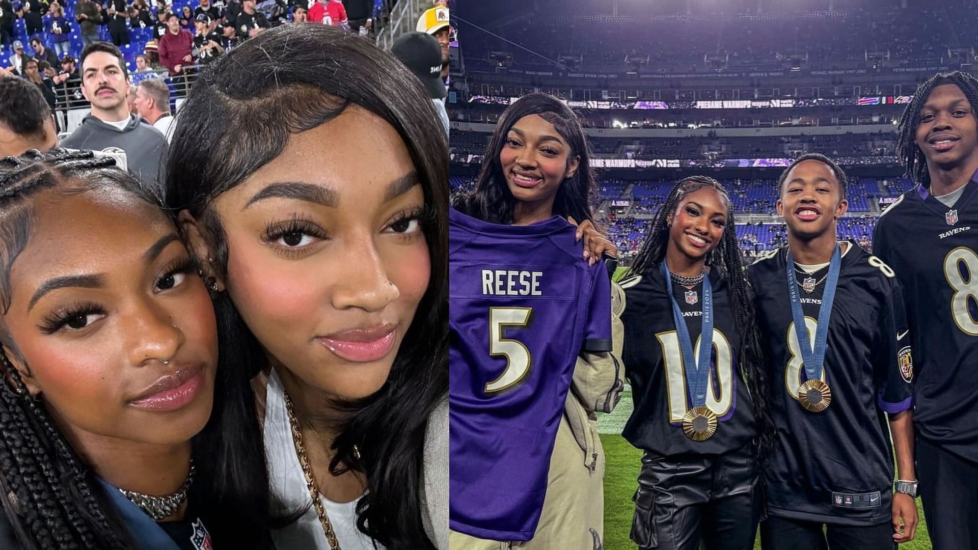 Masai Russell celebrates special moment with basketball player Angel Reese [Image Source: Masai Russell Instagram]