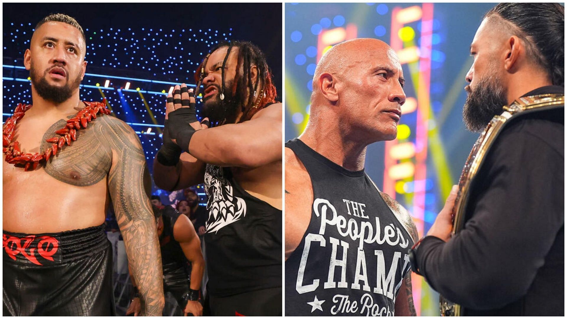 Solo Sikoa, Jacob Fatu, The Rock, and Roman Reigns (Image credits: WWE.com)