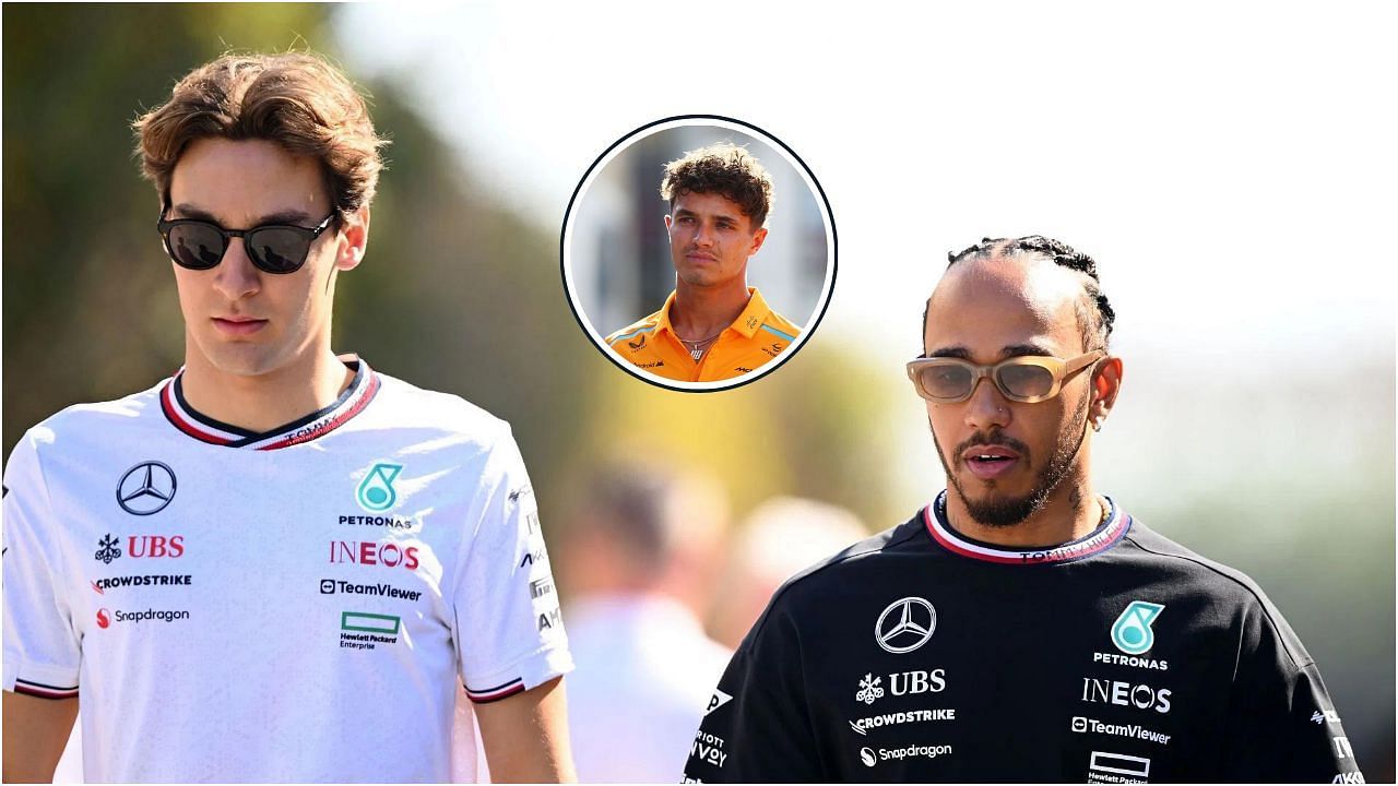 George Russell and Lewis Hamilton (foreground, from Left) and Lando Norris (circle). Credit: Getty Images