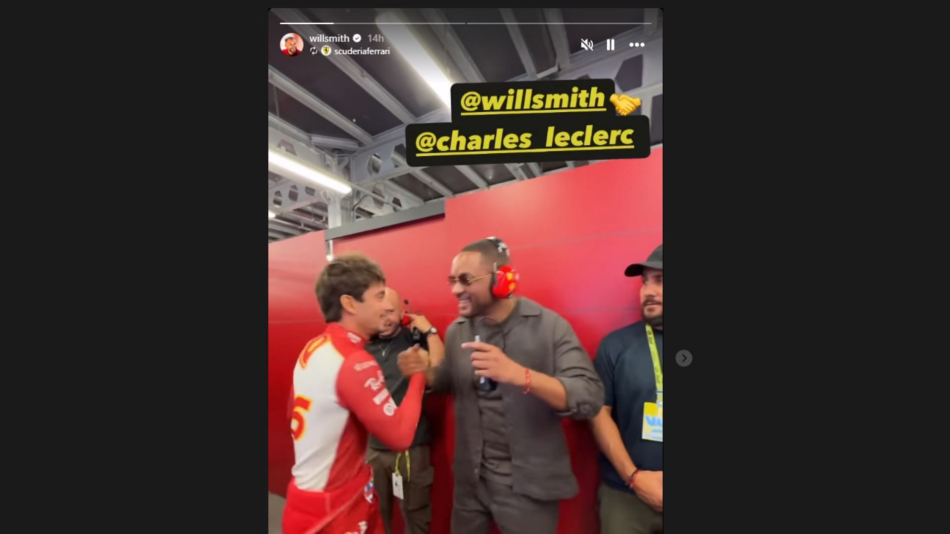 Will Smith posted a clip of meeting Leclerc on his official Instagram stories (Image via Instagram/@willsmith)