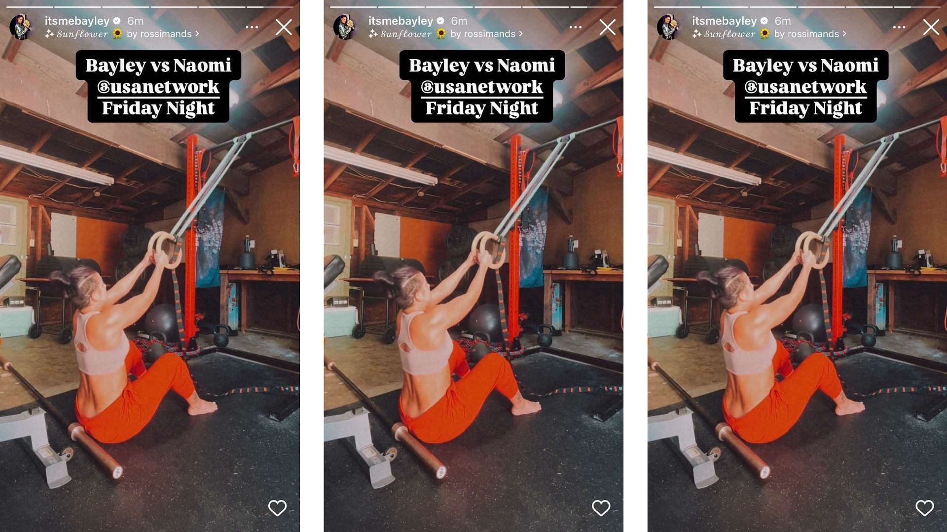 The 35-year-old is getting ready for her match against Naomi. [Photo credit: Bayley&#039;s Instagram]