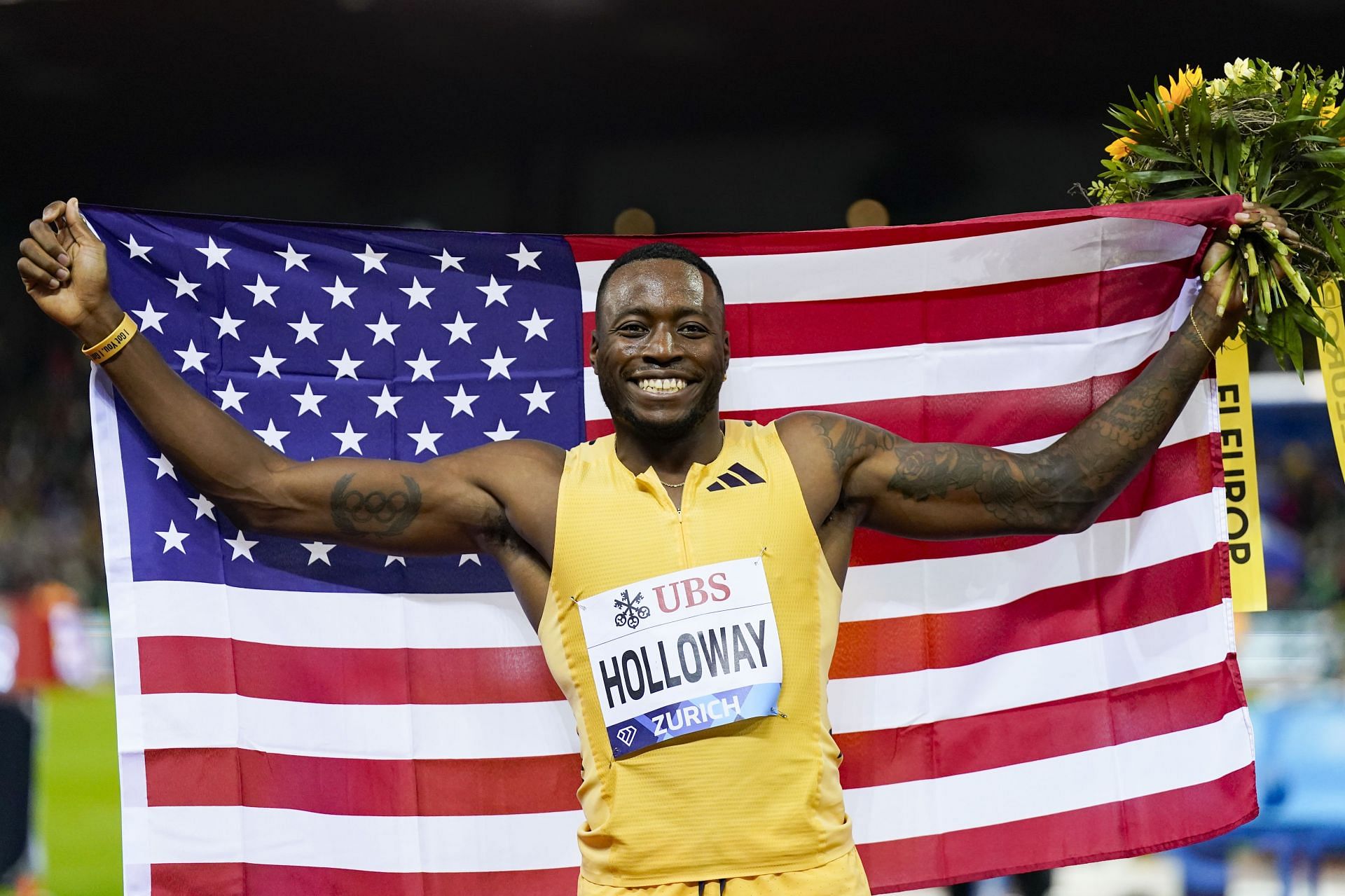 Grant Holloway celebrates his victory at the Zurich Diamond League 2024 [Image Source: Getty]