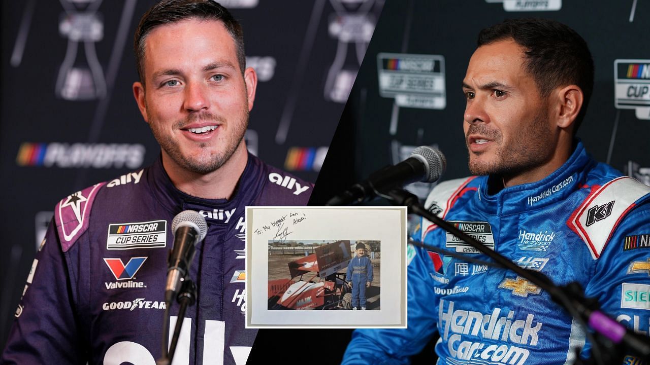 Kyle Larson signs throwback picture for his biggest fan, Alex Bowman (Source: Imagn, NASCAR/X)