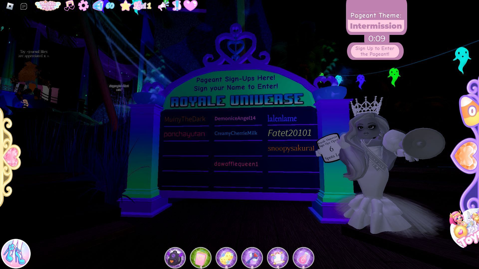 Sign-Up board for the Royale Universe Pageant (Image via Roblox)