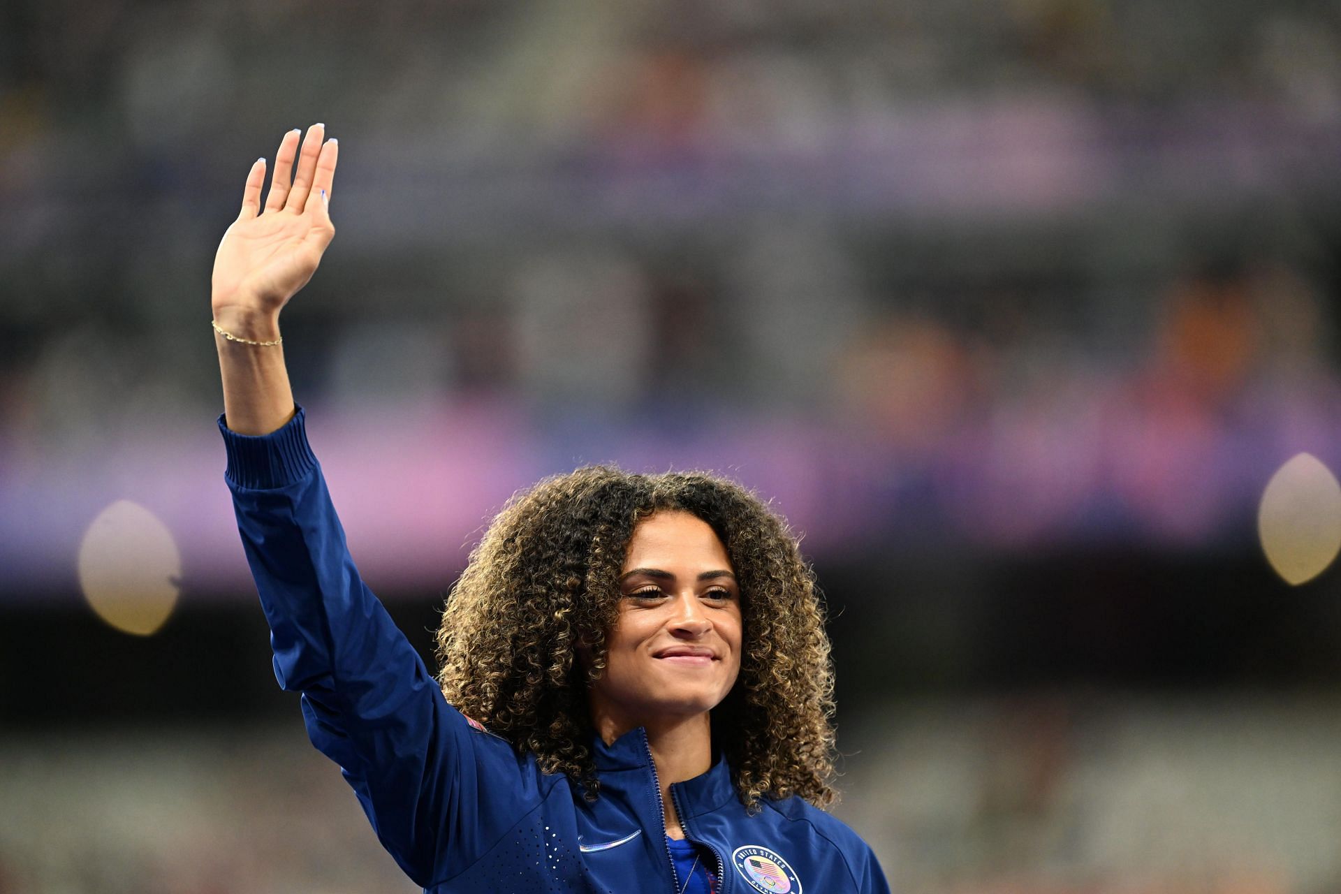 Sydney McLaughlin-Levrone at the 400m hurdles gold podium at the Olympic Games Paris 2024 - Source: Getty