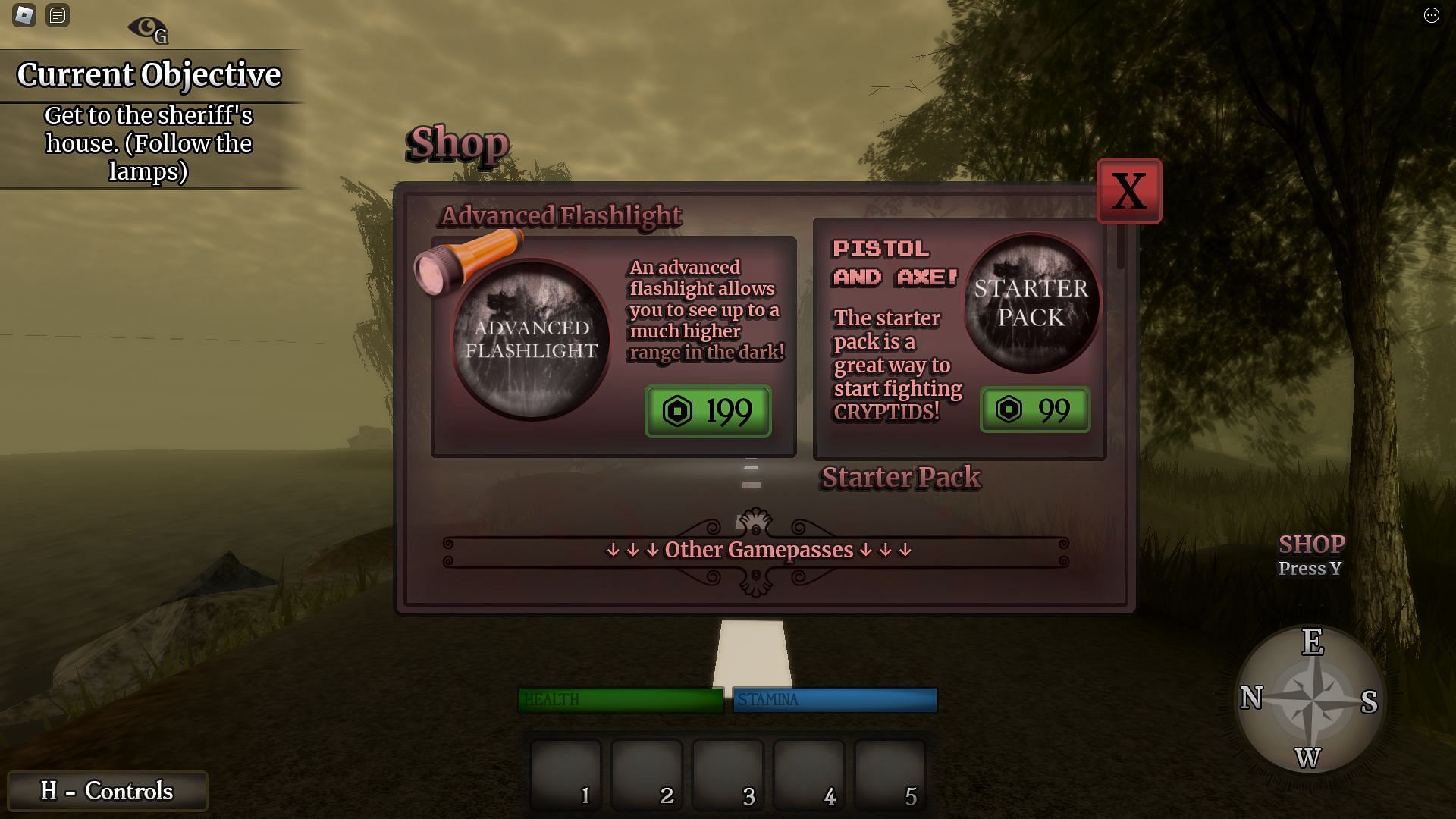 The in-game shop in Siren Head Redemption (Image via Roblox)