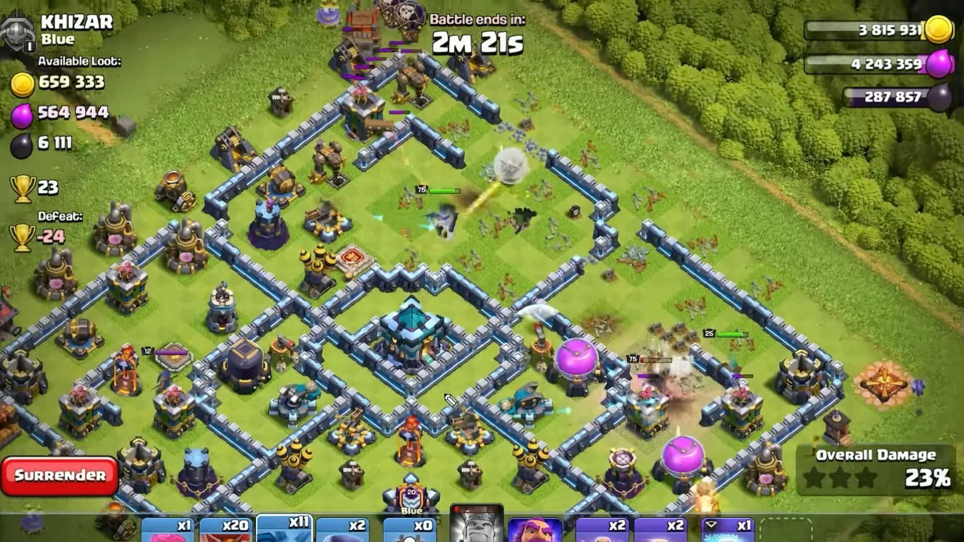 Use Queen Walk from one of the base corners (Image via SuperCell)