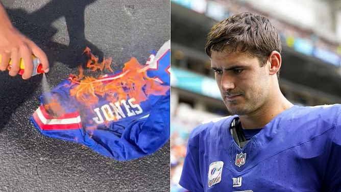 WATCH: Giants fan burns Daniel Jones' jersey after humiliating loss to Vikings