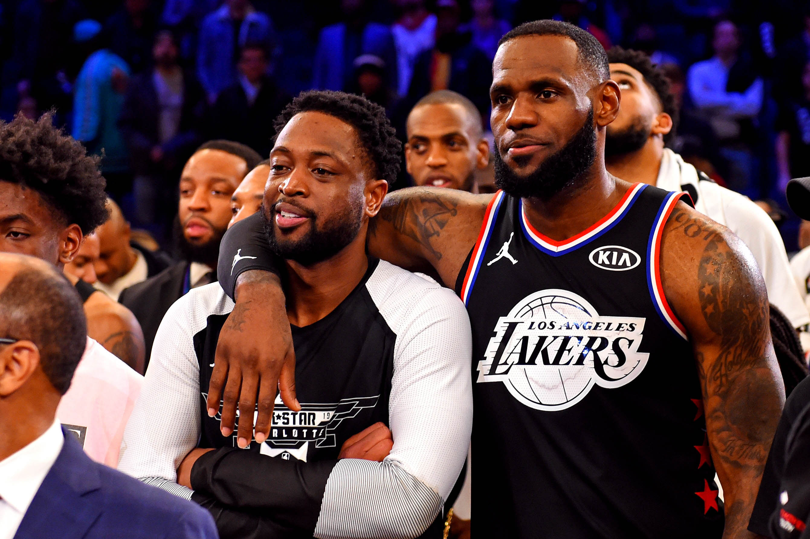 NBA legend Dwyane Wade with LeBron James at all-star game in Charlotte - Source: Imagn