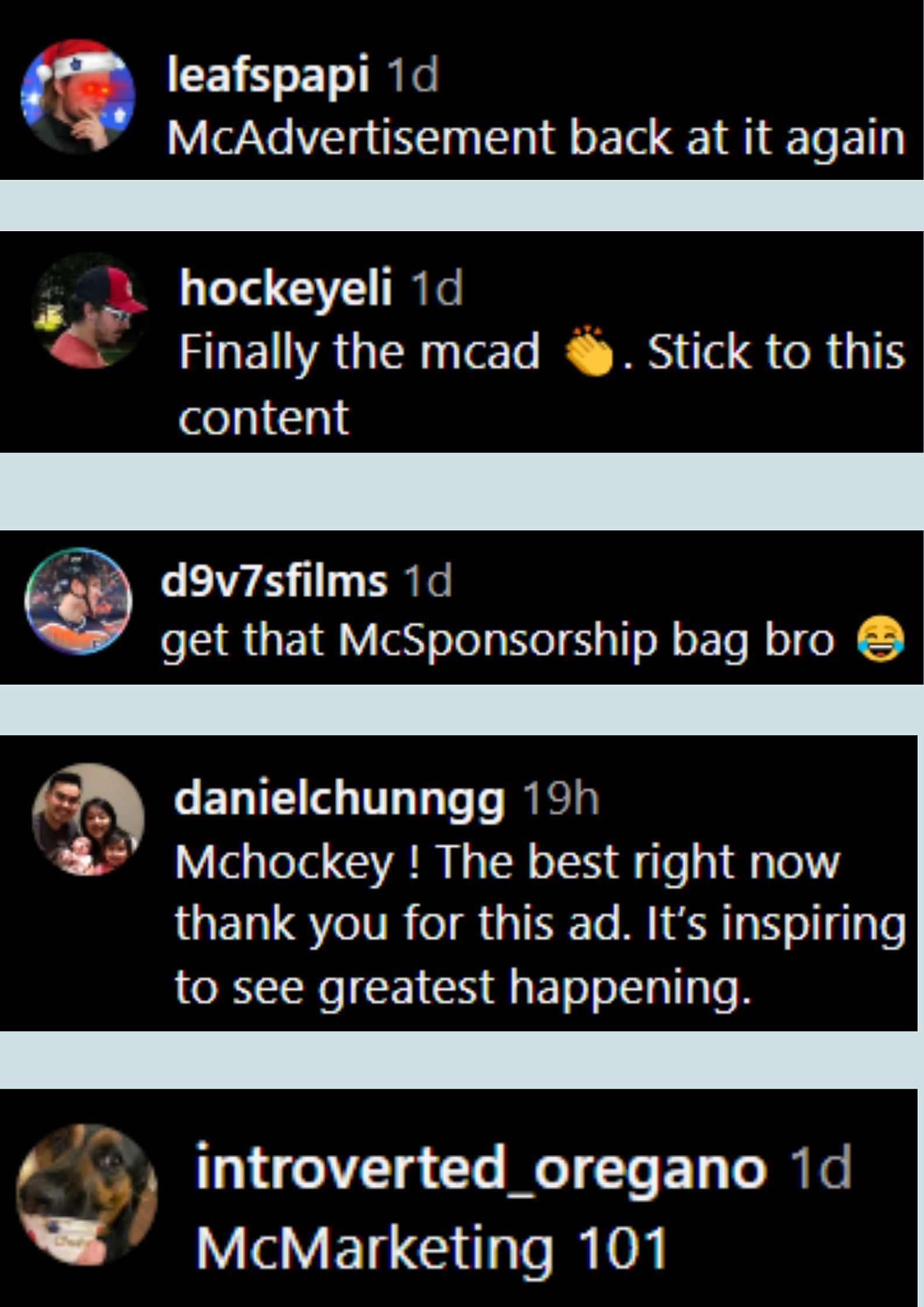 Fan comments from Connor McDavid&#039;s CCM hockey post