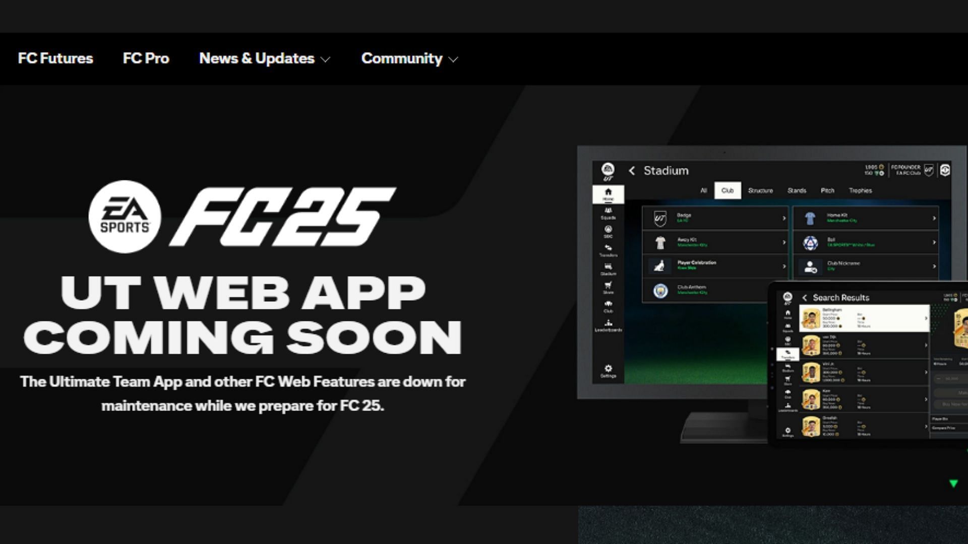 Official website notification regarding the app (Image via EA)