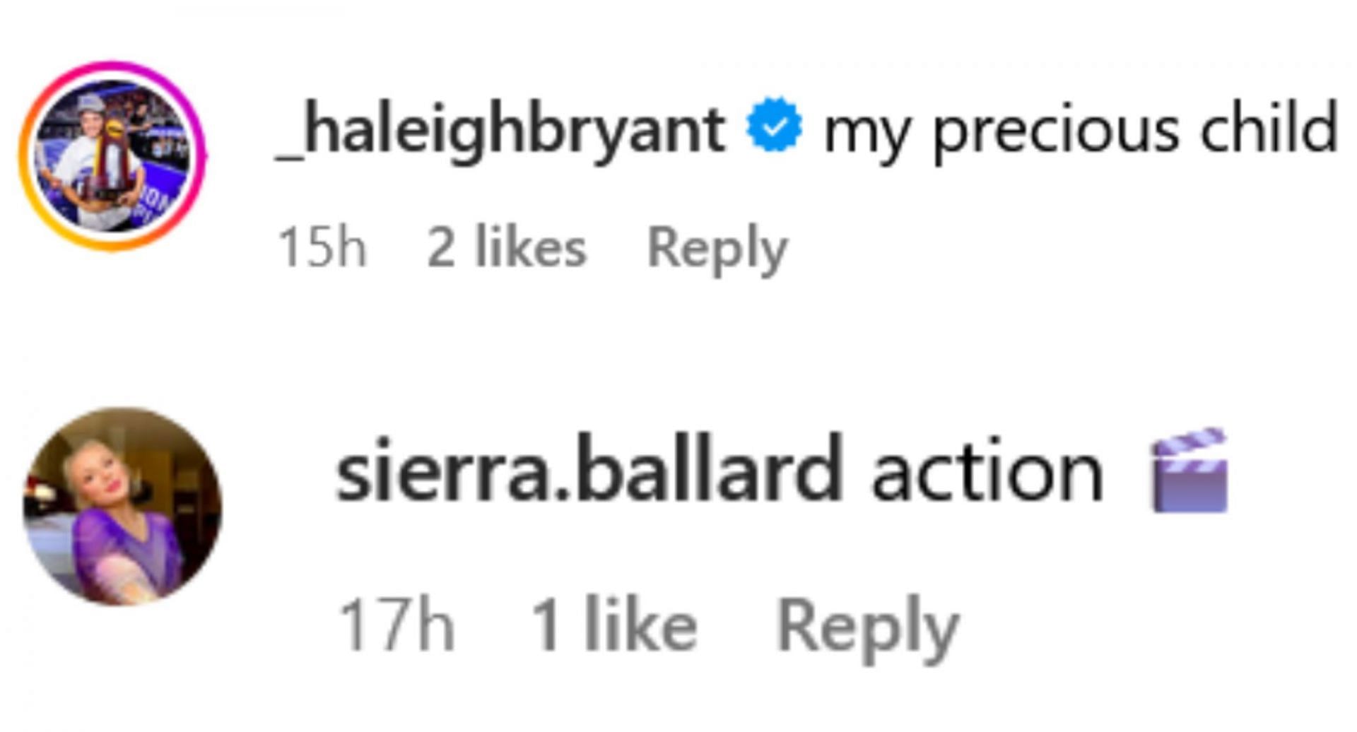 Screenshot of Bryant and Ballard&#039;s comment on Zoe Miller&#039;s post. Credits - Instagram/@_.zoemiller