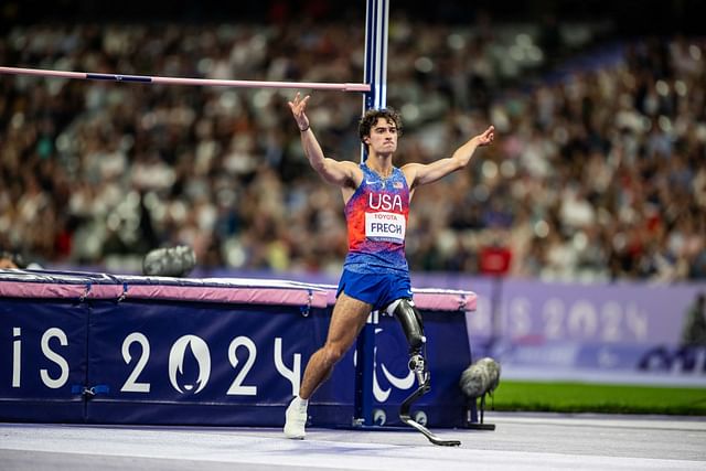 Ezra Frech celebrates after winning the Men&#039;s High Jump T63 event at the Paris Paralympics 2024 [Image Source: Getty]