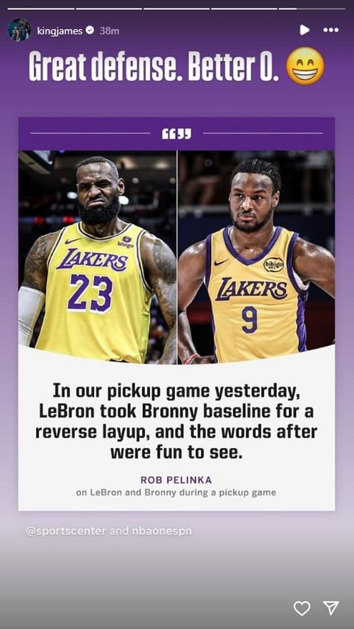 James shared his four-word verdict on the trash talk with Bronny