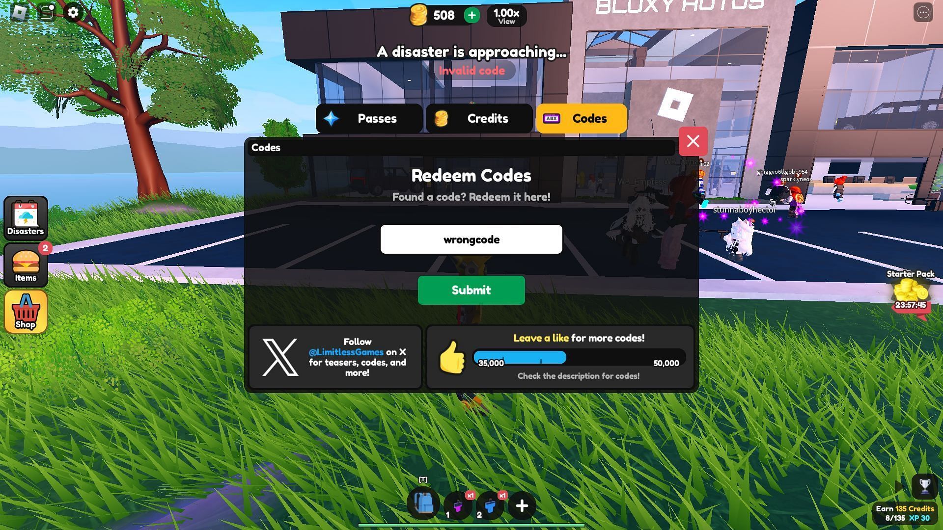 Avoid using typos while entering codes (Image via Roblox)