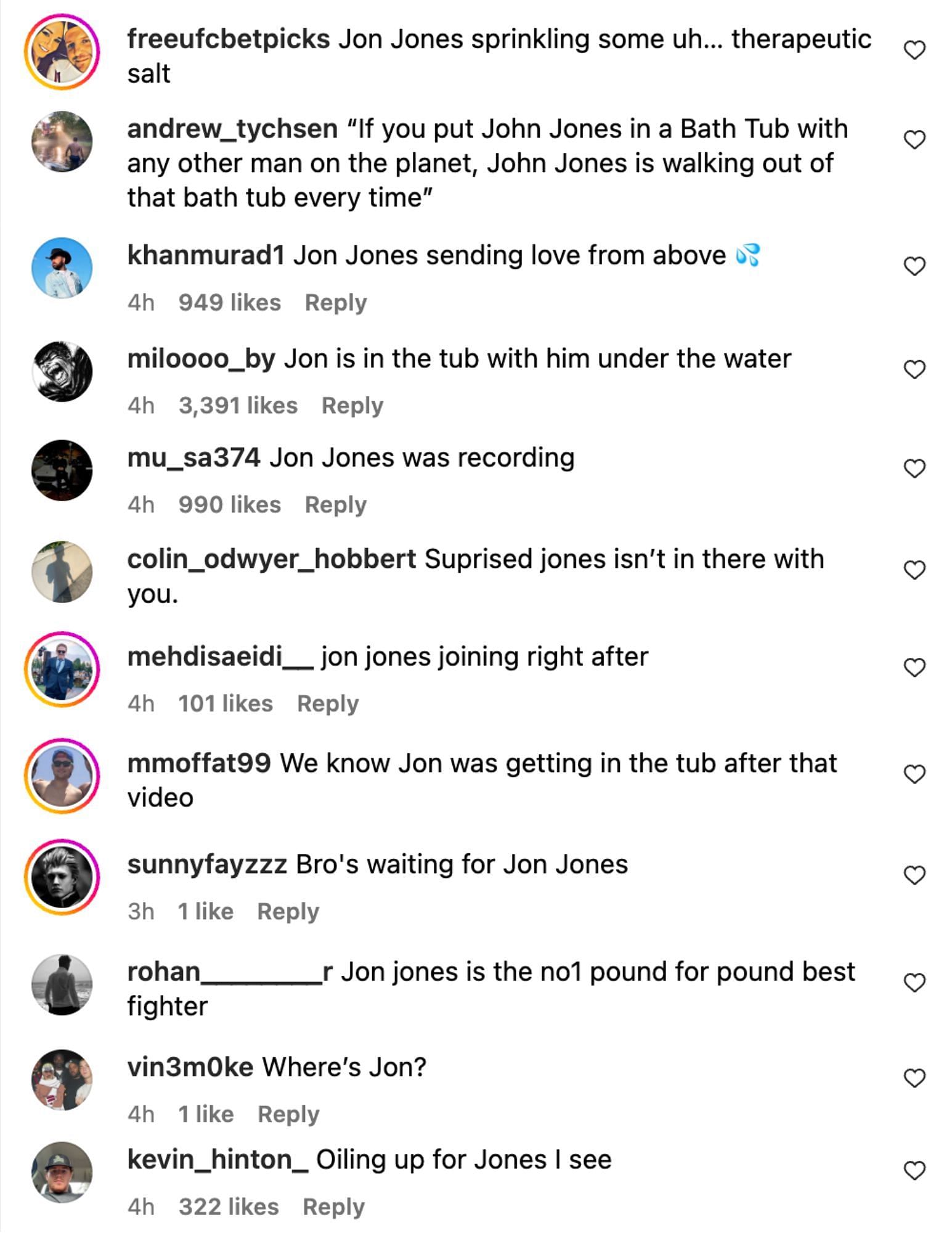 Fans mocking Dana White for his promotion of Jon Jones on Instagram. [via @danawhite on Instagram]