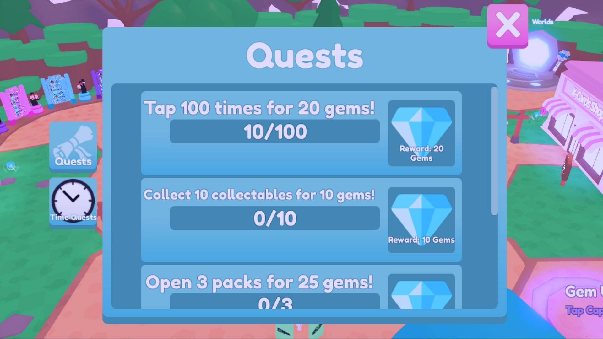 Earn gems by completing daily quests in K-Cards (Image via Roblox)