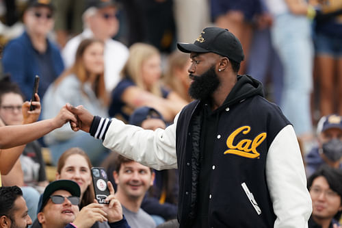 Boston Celtics forward Jaylen Brown greets fans during ta game between the California Golden Bears and the Sacramento State Hornets. (Photo Credit: Imagn)