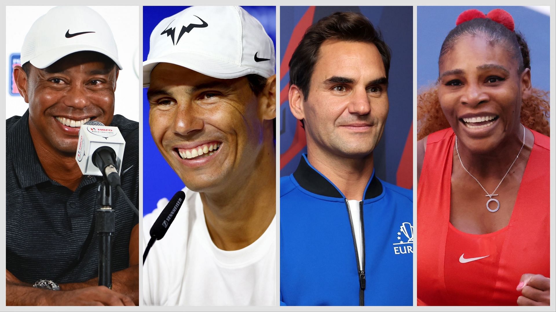 Tiger Woods, Rafael Nadal, Roger Federer and Serena Williams