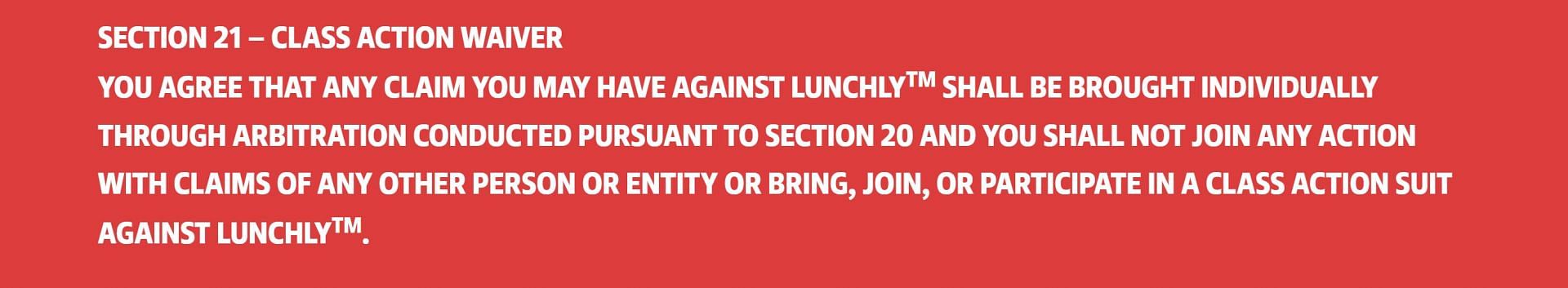 Section 21 of Lunchly&#039;s terms of service and policies (Image via lunchly.com)