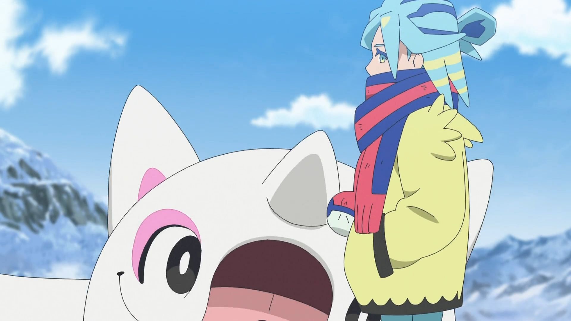 Grusha sizes up Liko in Pokemon Horizons Episode 63 (Image via The Pokemon Company)