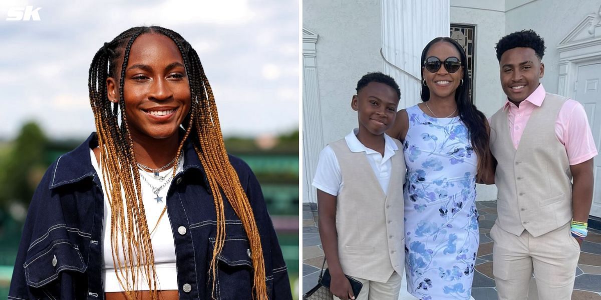 (Left to Right) Coco Gauff, brother Cameron, mother Candi, brother Codey (Image source: Getty; @candigauff on Instagram)