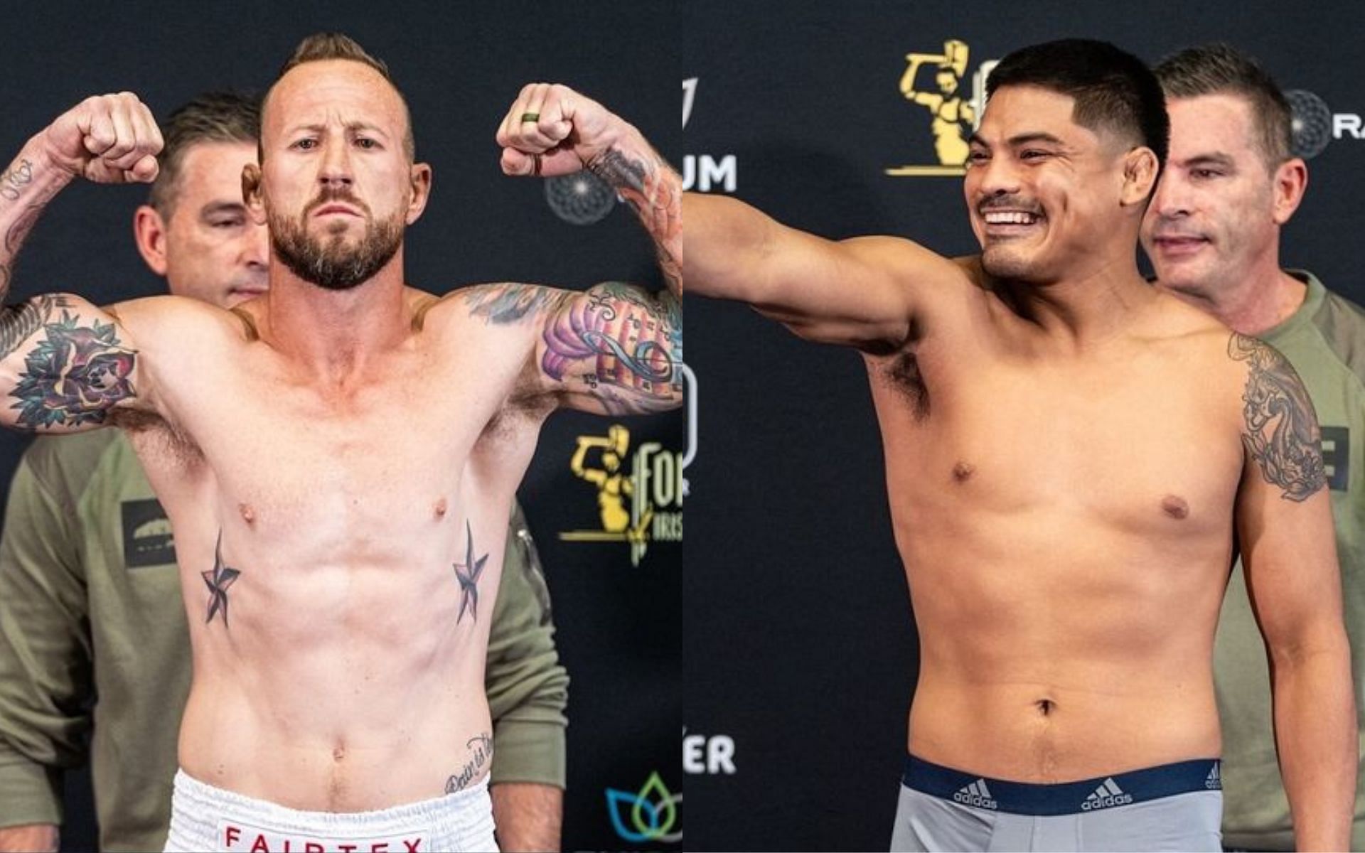 Trever Bradshaw (left) vs. Drako Rodriguez (right) will go down on the main card of BKFC 65. [Images courtesy @bareknucklefc on Instagram]