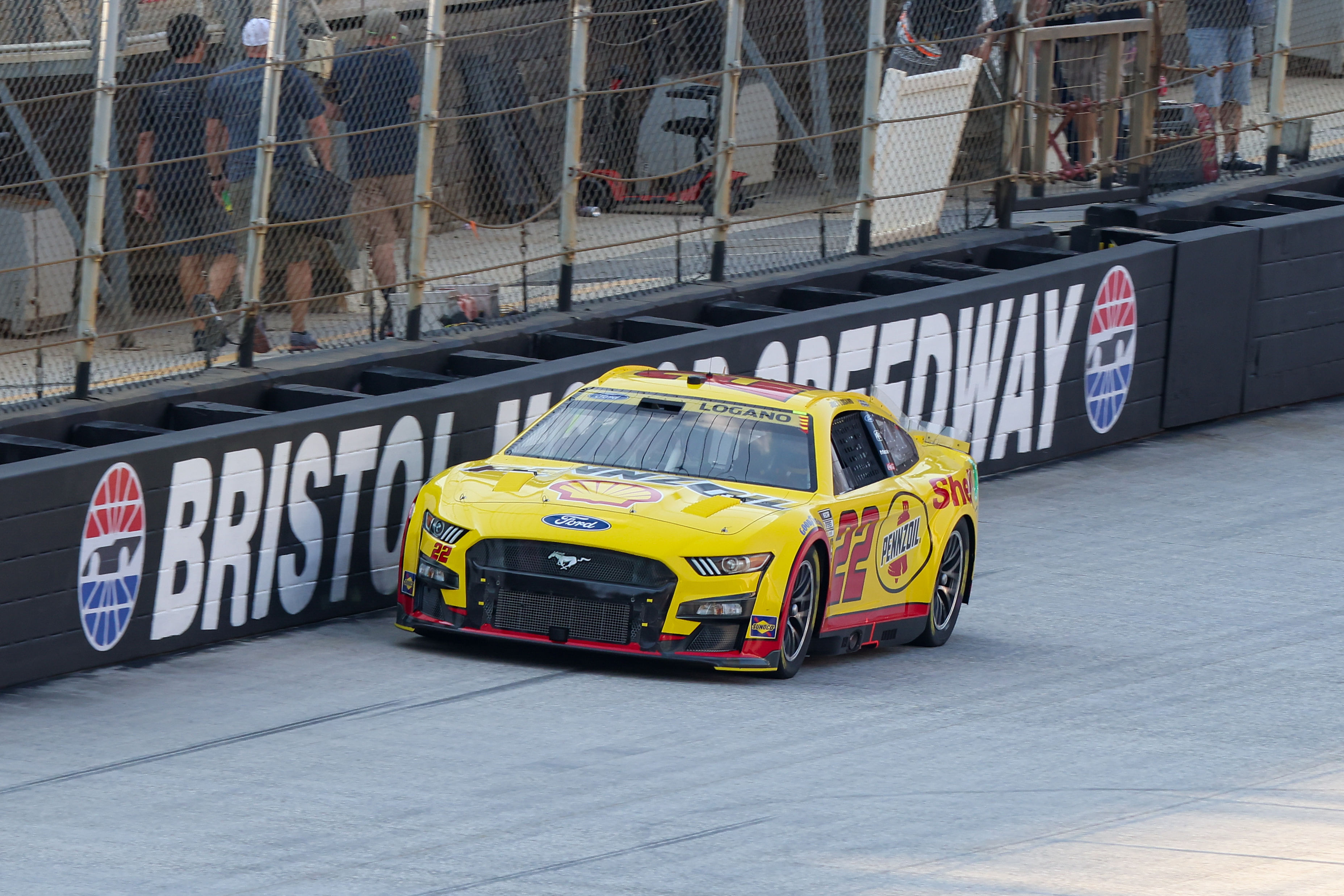 NASCAR Cup Series driver Joey Logano (22) during practice for the Bass Pro Shops Night Race at Bristol Motor Speedway (Source: Imagn)