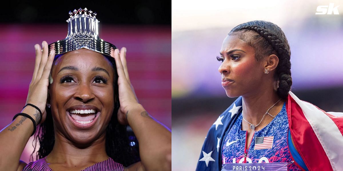 Jasmine Camacho-Quinn dominated the 100m hurdles at Athlos NYC debut edition by defeating Paris Olympics gold medalist Masai Russell. (Images by Getty)