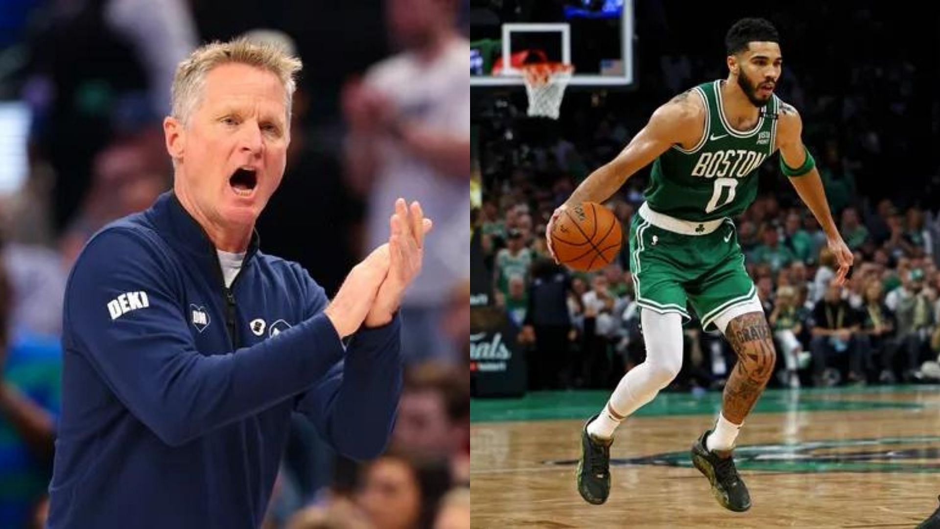 Golden State Warriors head coach Steve Kerr and Boston Celtics Jayson Tatum. Photo Credits: Imagn