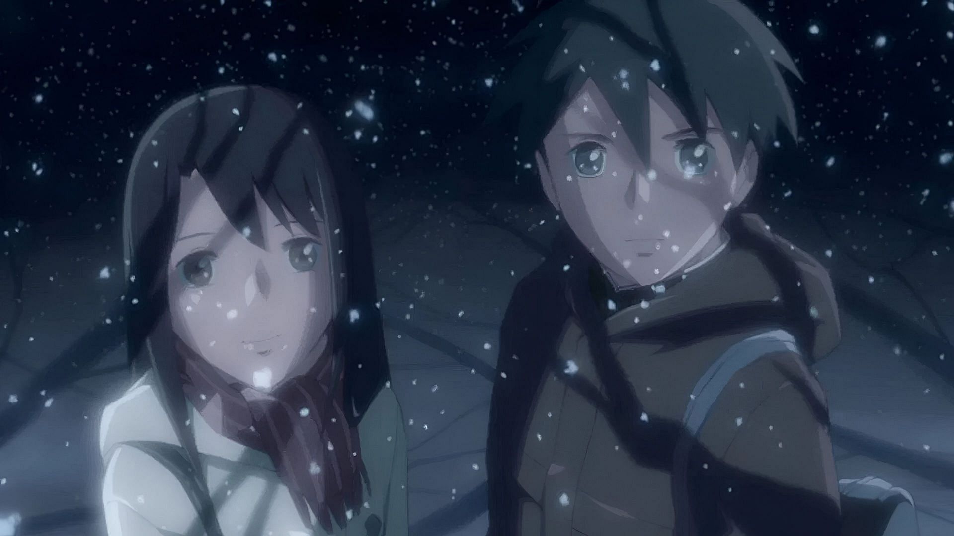 Takaki and Akari as seen in the anime film (Image via CoMix Wave Films)