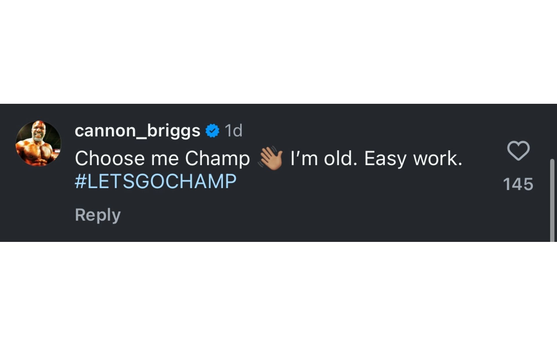 Shannon Briggs&#039; Instagram comment